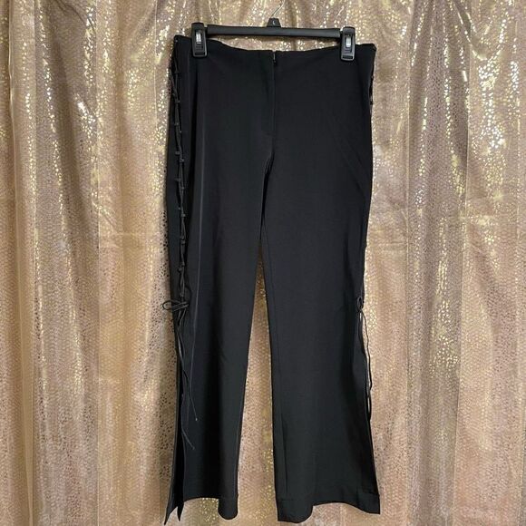 No Brand Pants - Retro Black Lace Up Side Tie Slit Pants, Small